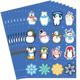 Clabby 320 Pcs Colorful Winter Stickers Snowman Snowflake Labels Stickers Homework Tests Assignments Adhesive Xmas Stickers Gift Envelopes Seals Tags for Christmas Party(Vivid Style)