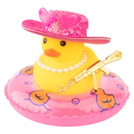 wonuu Car Rubber Duck Party Decoration, Sparkly Glitter Space cowboy hat Duck Car Dashboard Accessories With Mini Swim Ring Scarf and Sunglasses, B_pink sparkly glitter cowboy hat pearl string