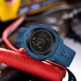 findtime Step Counter Fitness Tracker Watches for Men Blue, Men's Digital Sports Watch IP68 Waterproof with Pedometer Calorie Dual Time Countdown Stopwatch, Tactical Military Outdoor Survival Hiking