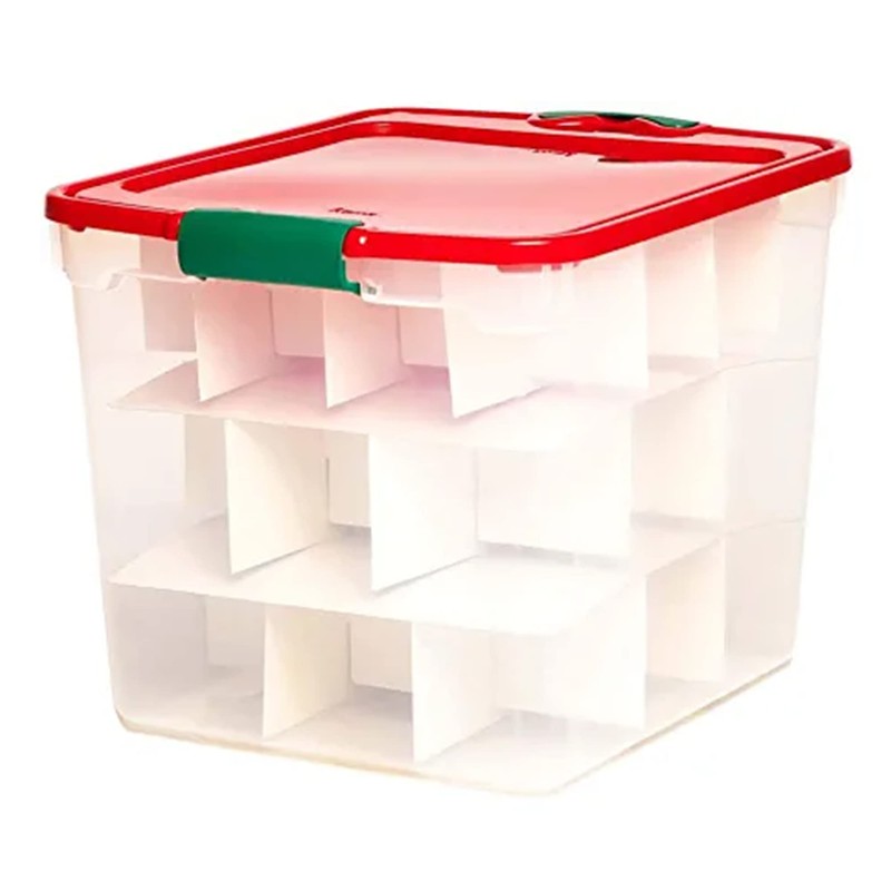 HOMZ 4-Pack Holiday Tote, Clear Plastic Storage Bins w/ Lids