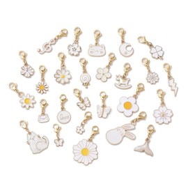 DanLingJewelry 50pcs White Enamel Charms Pendants Decorations with Lobster Clasps for Crafts Key Chain Jewelry Making Non-Precious Metal, Non-precious metal