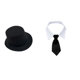 2pcs Pet Gentleman Hats Set, Top Hat and Adjustable Formal Collar Neck Tie, Wedding Cowboy Hat Pet Bow Tie