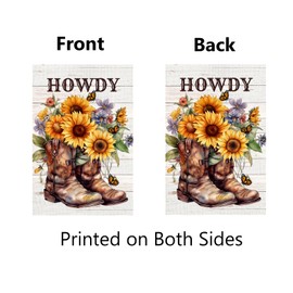 Howdy Western Cowboy Boots Garden Flag 12x18 Inch Double Sided Sunflowers Butterflies Spring Summer Floral Welcome Yard Flag for Outside Lawn Porch Yard Outdoor Decor