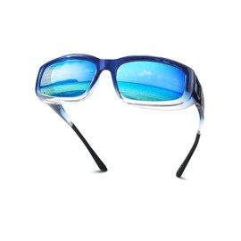 Meeloog Polarized Sports Sunglasses Fit Over Glasses for Men Women, Wrap Around UV Protection Shades Driving Cycling Fishing, P1 Navy Frame/Blue Mirrored Lens