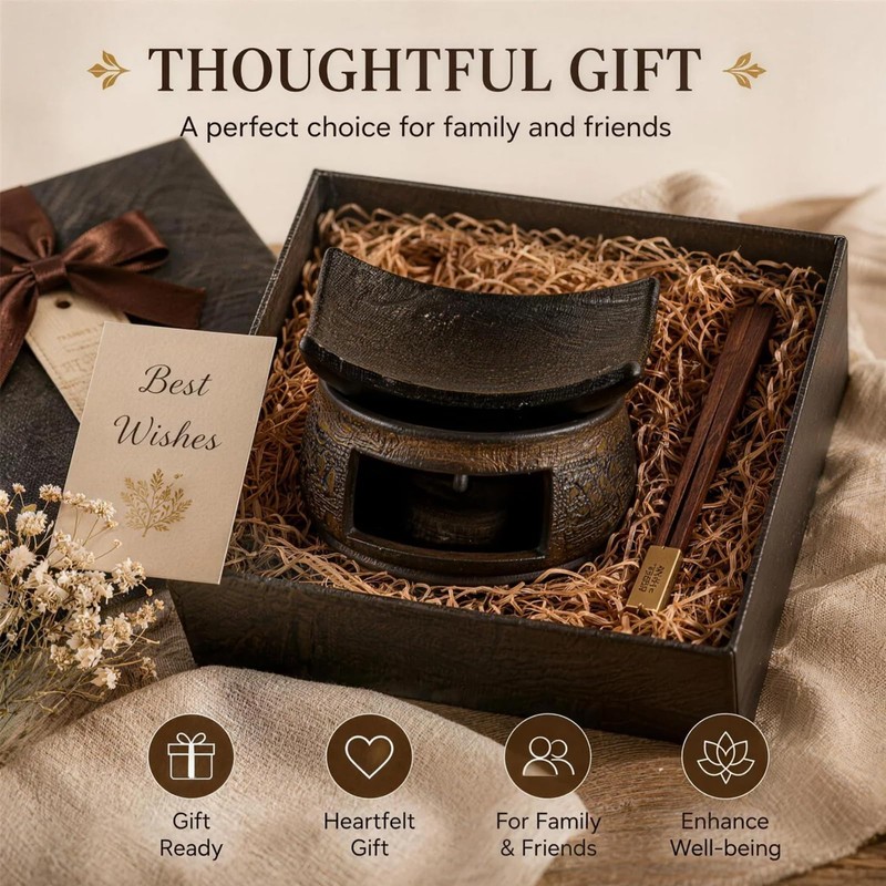 Ceramic Incense Burner with Wood Tweezer, Oil Burner for Oud