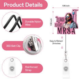 Funny Nurse Badge Reel, Lord Have MRSA Badge Holder with Retractable Clip, Cute Gifts for Nursing Student RN LPN CNA MA Medical Worker Teacher Doctor