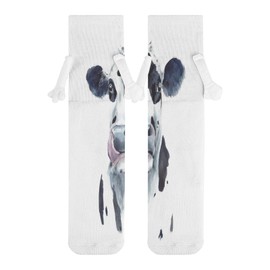 1 Pair Soft Socks White Holding Hands, Compression Knee High Stockings Long Athletic Circulation 16x3.9 in Print Watercolor Cow Head Portrait Black and White Farm Animal