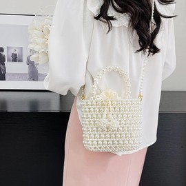 SHESRA Luxury Pearl Bag Chain Bag Purse Evening Bags, Artificial Pearl Clutch Handmade Bags for Party Wedding Bridal Travel 02