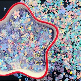 Heart Star Butterfly Craft Sequins Holographic Nail Glitte Confetti Shell Snowflakes Nail Art Holographic Glitter Nail Art Glitter Sequins for Women Girls Nail Decoration(Purple-50G)