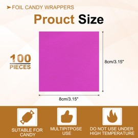 PATIKIL Foil Candy Wrappers 3x3 Inch, 100 Pcs Square Glossy Aluminium Foil Candy Wrapping Paper for DIY Chocolate Candies Packaging Decoration, Rose Red