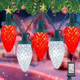 C9 LED Christmas String Lights - 82ft 100 LED Outdoor String Lights with Timer and 8 Lighting Modes, Plug in Extendable Roofline Lights String for Outside Yard Porch Christmas Holiday Decoration