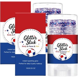 2PC Red White and Blue Body Glitter Sticks, Pintura Facial para Fiestas Patrias, Purpurina reutilizable para cabello y cuerpo, Ideal para Mardi Gras, Halloween, Disfraces y Eventos Deportivos