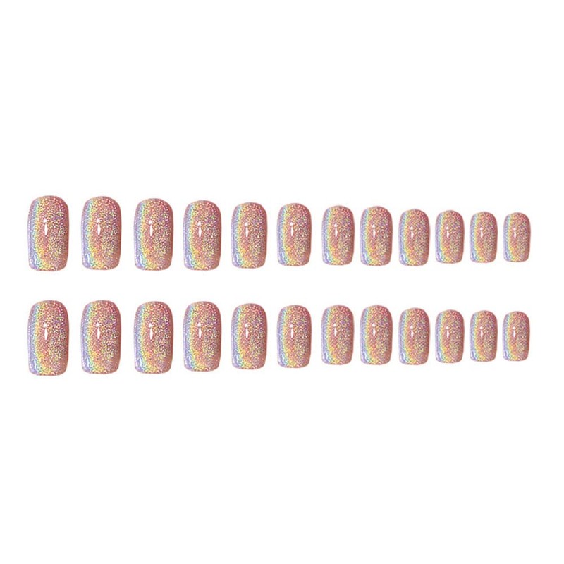Rainbow Nail Tips 24 Pcs Glitter Nails for Wedding, Party,