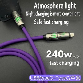 240W 4-in-1 Fast Charging USB Cable with USB A,Type-c and Lightning - Color: Purple, length: 3.93ft