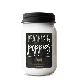 Milkhouse Candle Company, Peaches & Poppies, Farmhouse Collection, Scented Soy Candle, Mason Jar Candle, 13 Ounce