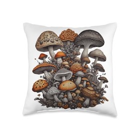 Retro Mushroom Mycology Fungi Foraging Cottagecore Mycelium Throw Pillow