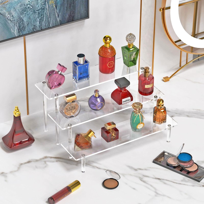 3 Tier Acrylic Display Risers, Large Perfume Organizer Stand, Clear