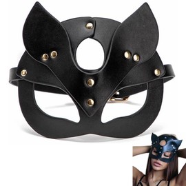 Kiwochy Cat Mask Black Masquerade Face Mask Women's Mask Half Face Mask Made of PU Leather Carnival Masquerade Mask for Female Carnival Theme Party Costume Mask Prom Eye Mask