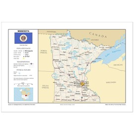 13x19 Minnesota General Reference Wall Map - Anchor Maps USA Foundational Series - Cities, Roads, Physical Features, and Topography [Rolled]