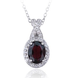 B. BRILLIANT Sterling Silver Garnet & White Topaz X and Oval Pendant Necklace for Women