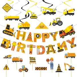 Zercart Construction Party Banner Decorations ,Tractor Birthday Party Supplies, Construction Birthday Paper Hanging Cutouts,Construction Hanging Swirls Party Decorations，Construction Party Decorations