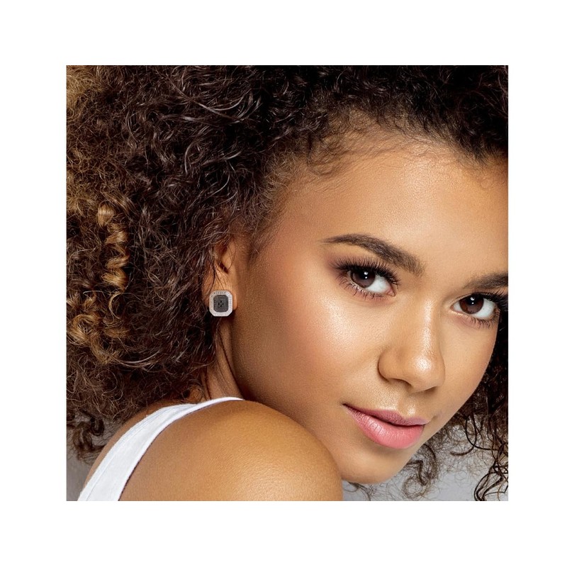 Black Diamond Accent Cluter Earrings in Sterling Silver