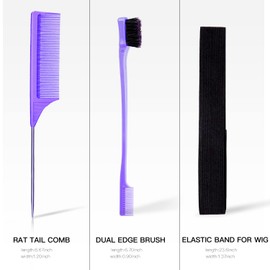 Hair Comb and Elastic Band for Wig Edge, Adjustable Lace Melting Band Wrap to Lay Edges and 2 Rat Tail Comb Stying Combs Braiding Combs for Parting 1 Dual Edge Brush with 4 Hair Clip (Purple)