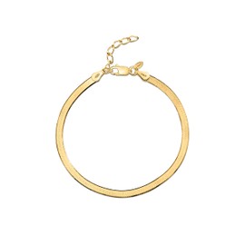 Amberta Women 925 Sterling Silver Flat Snake Bracelet: 3 mm Gold Plated Herringbone Bracelet 8 inch