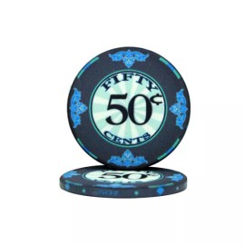 50 Blue 50¢ Cent Scroll Ceramic Poker Chips - Buy 3, Get 1 Free - Mix & Match!