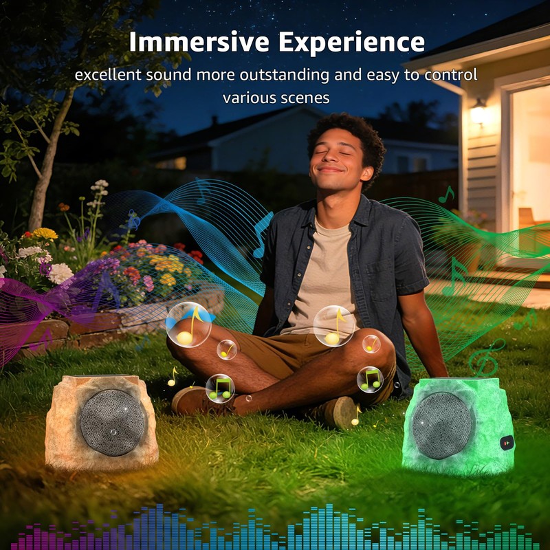 MIKK Outdoor Rock Speakers Waterproof Patio with Lights Color,Multi-Sync Up
