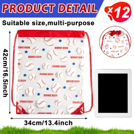 12 Pack Clear Baseball Drawstring Bags Ball Game Srting Backpacks 17 × 13 Inch Goodie Bag Drawstrings Transparent Party Favor Waterproof Sports Backpack Supplies Gifts for Gym Games Stadium