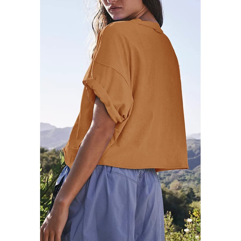 Drop Shoulder Tops for Women Camel