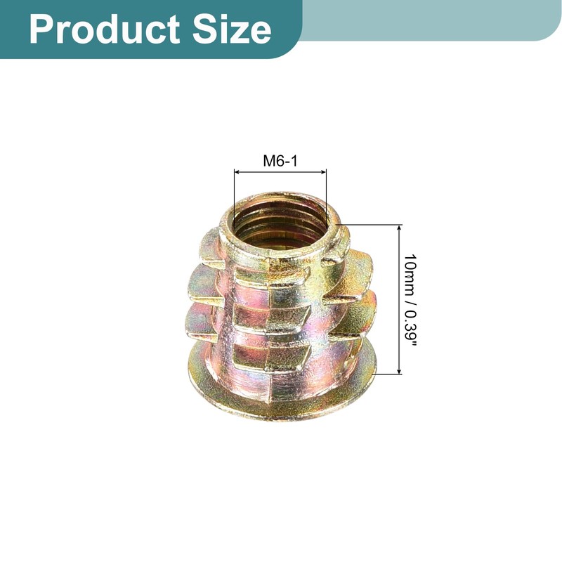 sourcing map 100Pcs Threaded Inserts, M6-1x10 Zinc Alloy Hex-Flanged Nut