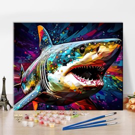 TISHIRON Marine Animal Painting by Number - Abstraction Shark DIY Oil Painting Kit for Adults With Brushes and Pigment for Home Wall Decor, 16x20 Inch