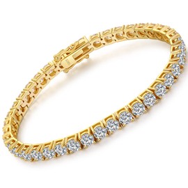 Gold Tennis Bracelet Cubic Zirconia Bracelet for Women CZ Diamond Bracelet for Women Sterling Silver Bracelet Gold Plated Tennis Bracelet Round Cubic Zirconia Women Bracelet Jewelry 4MM 6.5 Inch