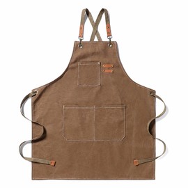 YSTP Cooking Apron Leather Apron Welding Apron Waterproof Apron with 3 Pockets Adjustable BBQ Apron with Long Straps Kitchen Apron for Men Women Kitchen Restaurant, Coffee Grey