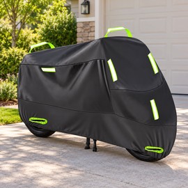 420D Universal Motorcycle Cover with UV and Weather Protection, Black, Multiple Sizes