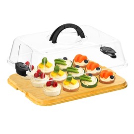 MinBoo Bamboo Cupcake Carriers Bakery Supplies with Heightened Transparent Lid Cupcake Holder Easy Transport and Presentation 12 Secure Fixings, Carry Handle​