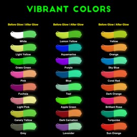 FansArriche Glow-in-the-Dark Colours, 24 x 20 ml, Glow in the Dark Colour, 3D Waterproof Textile Paint, Fluorescent Paint, DIY Glow in the Dark Fabric Paints, Glue Stick for Children's Painting