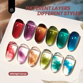 Beetles Fall Gel Nail Polish Set - 6 Colors Jelly Gel Polish Burgundy Red Brown Purple Green Blue Sheer Translucent Effect Soak Off UV Midnight Syrup Collection Nail Art Manicure Gift for Women