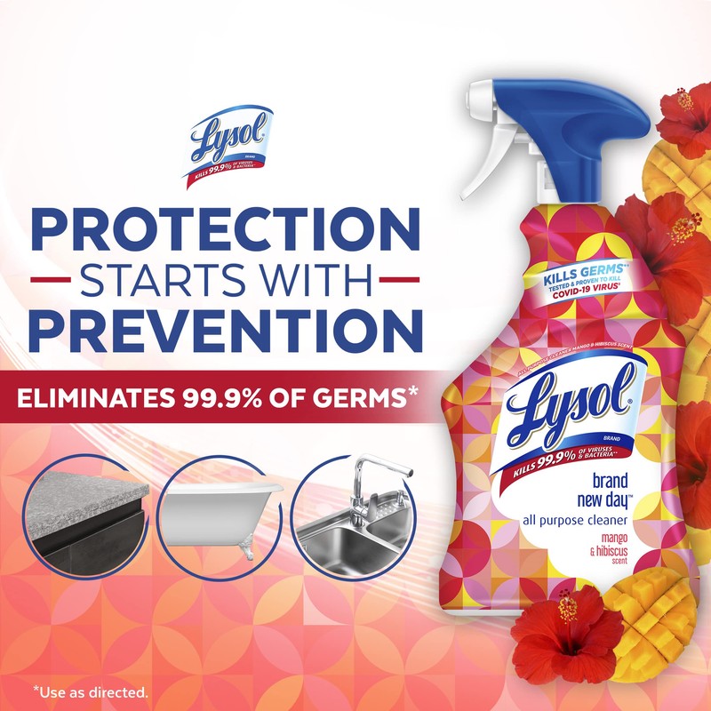 Lysol All-Purpose Cleaner, Mango & Hibiscus Scent, 32oz (Pack of