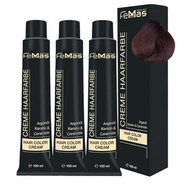 FemMas Haarfarbe 3x Dunkelblond Mahagoni Amber 6.58 I Professionelle Creme Haarfarbe mit Arganöl, Keratin & Ceramiden I dauerthafte Haarfärbung oder Tönung für strahlende Farbergebnisse I 100 ml