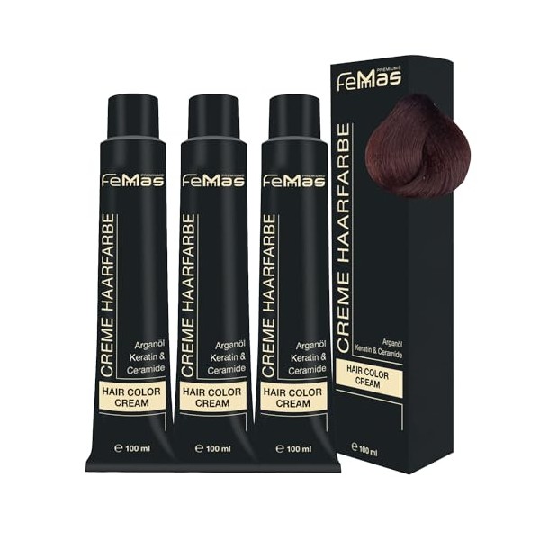 FemMas Haarfarbe 3x Dunkelblond Mahagoni Amber 6.58 I Professionelle Creme