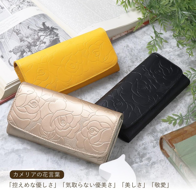 Blanpom BP-1031 Women's Long Wallet, Camellia Embossed Long Wallet, yellow