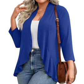 Anymiss Women's Plus Size Cardigan 2025 Spring Summer 3/4 Sleeve Kimono Light Weight Dress Open Front Shrug Royal Blue XL