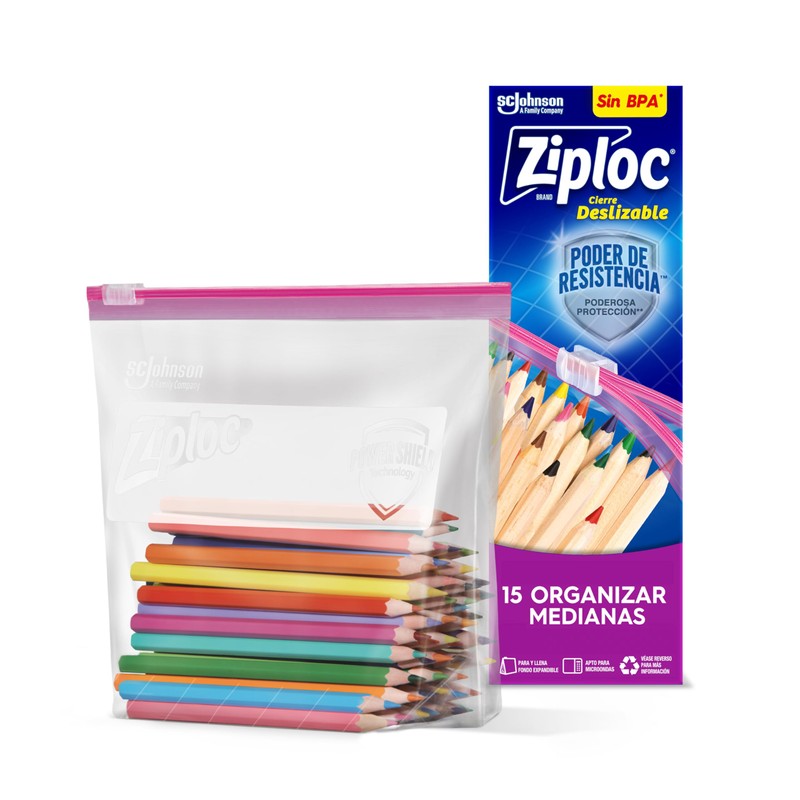 Ziploc Bolsas Reutilizables Medianas Para Organizar, Slider, 15 Piezas