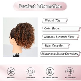 LEOSA Kinky Curly Ponytail Extension Ombre Brown Short Curly Pony Hair Extensions Natural Wavy Synthetic Pony Tail Hair Piece for Women Afro Puff Updo Fluffy Ponytail Extensions for Daily Use 1B/30