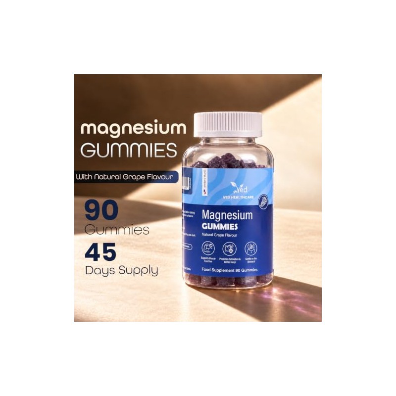 Magnesium Gummies, 90 Vegan Gummies, Magnesium Citrate, Natural Grape Flavour,