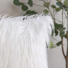 Phantoscope Faux Fur Pillow Cover Decorative Fluffy Throw Pillow Mongolian Soft Fuzzy Pillow Case Cushion Cover for Bedroom and Couch,True White 18 x 18 Inches