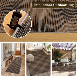 YIHOUSE Checkered Easy Jute Rug, 5x7 Outdoor Patio Rug Washable Rugs for Living Room, Geometric Trellis Brown and Black Rug, Non Slip Ultra Thin Indoor Outdoor Rug for Farmhouse Backyard Dining Room